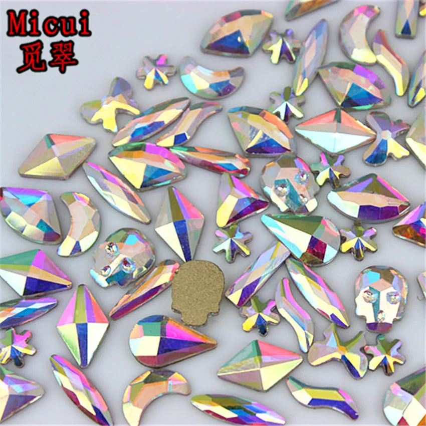 

Micui 36pcs Multiple shapes AB Clear Glass Crystal Flat back Rhinestones Glue On Non Hotfix 3D Nail Art Decoration MC15