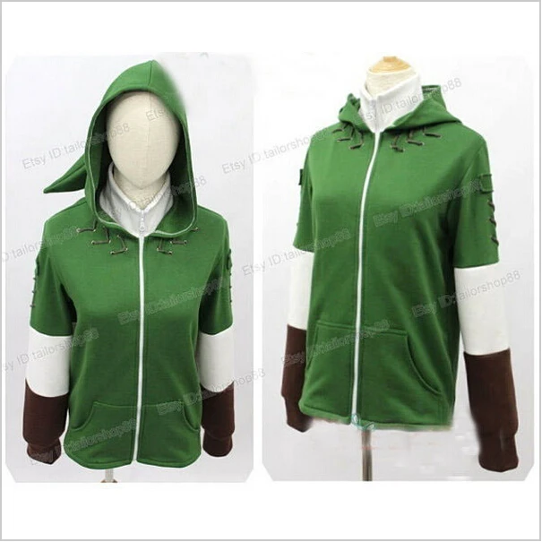 

The Legend of Zelda Zip Up Top Link Green Hoodie Hooded Cosplay Costume with Minish Cap