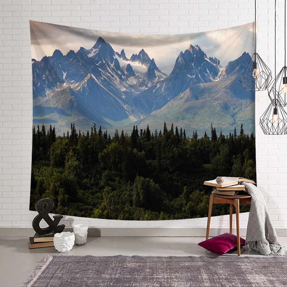 Гобелен с изображением снежного горного леса, тапиз, Прямая, настенный гобелен из натуральной ткани