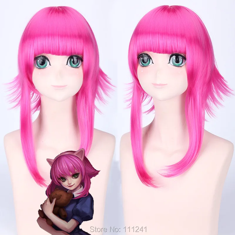 

Annie League of Legends short shaggy layered rose red cosplay wig party wig