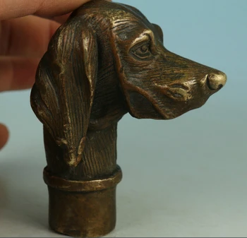 

ZSR 527 ++++++ Fierce Chinese Old Bronze Hand Carved Dog Statue Walking Stick Head Collection
