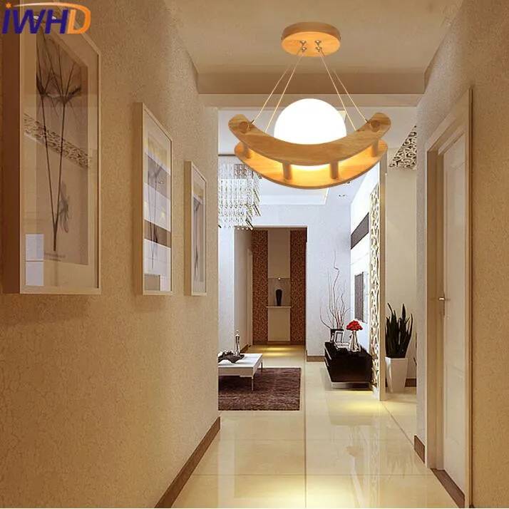 Iwhd Estilo nórdico de madera moderna Lámparas colgantes creativo bola de cristal LED lámpara colgante inicio Iluminación lámparas lampara iluminacion