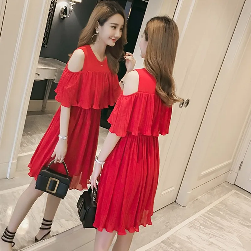 

Summer Feeding Dress for Pregnant Women Maternity Dresses Strapless Chiffon Ruffled Pleated Breastfeeding Vestidos for Party