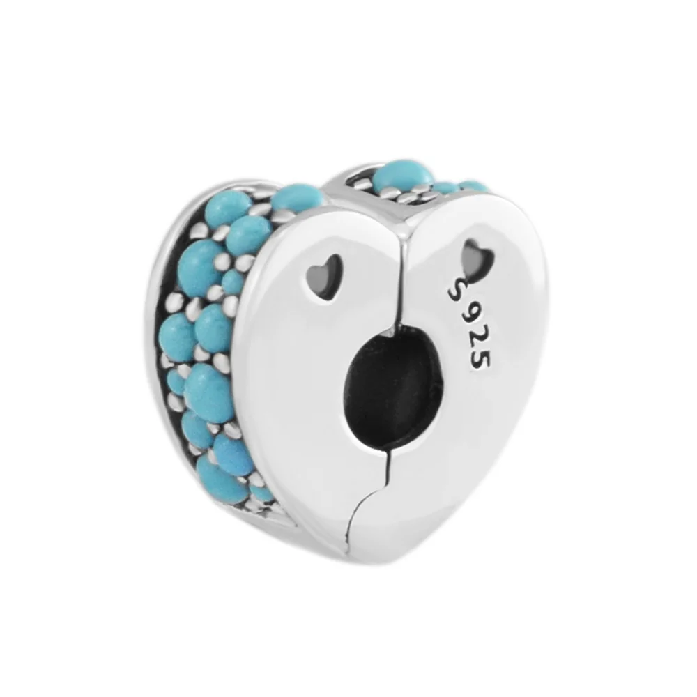 

Pandulaso Beads For Woman Cyan Blue Arcs of Love Clip Fit Original DIY Beads Bracelet & Necklace 925 Sterling Silver Jewelry