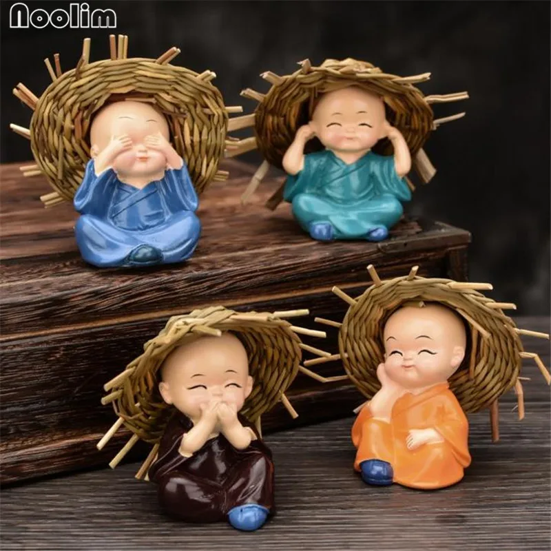 

4pcs/lot Lovely Straw Hat Little Monk For Home Tea House Decoration Tea Pet