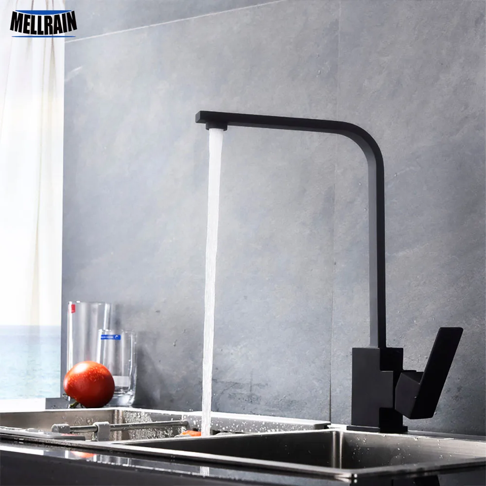 Matt Black Color Square Style Kitchen Mixer Faucet SUS304 Material