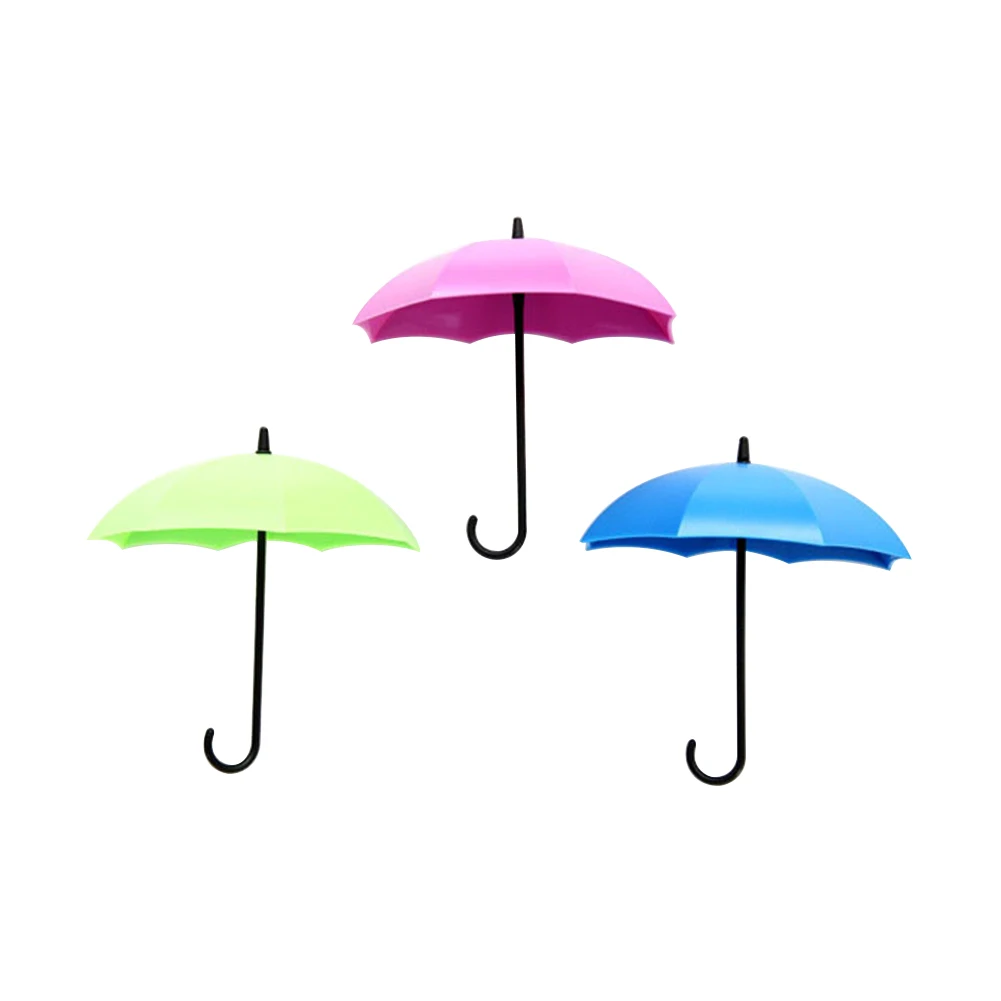 3Pcs Colorful Umbrella Wall Hook Key Hanging Hair Pin Holder Decorative Organizer Storage Holders Racks - Color: Green Blue Purple