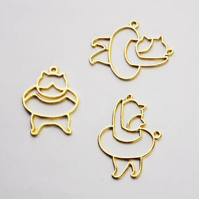 

5pcs/lot Cat with Swimming ring Metal Frame Pendant Charm Bezel Setting Cabochon Setting UV Resin Charm Necklace Findings