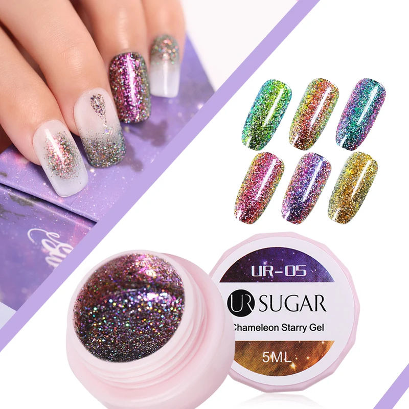 UR SUGAR 5ml Chameleon Holographic Gel Polish Starry Sparkle Glitter Soak Off UV Gel Varnish Nail Art Lacquer