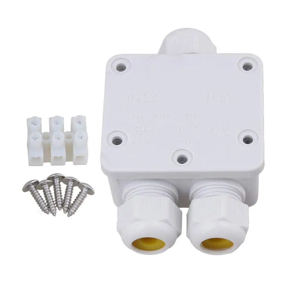 

Waterproof White IP68 Plastic Cable Wire Connector Gland Electrical 3-Cable Junction Box with Terminal