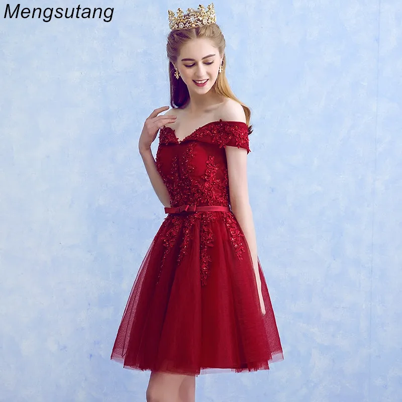 

Robe de soiree Wine Red Boat Neck Beading Appliques Lace Elegant Evening Dresses With Bow Banquet Formal Party Prom Dress