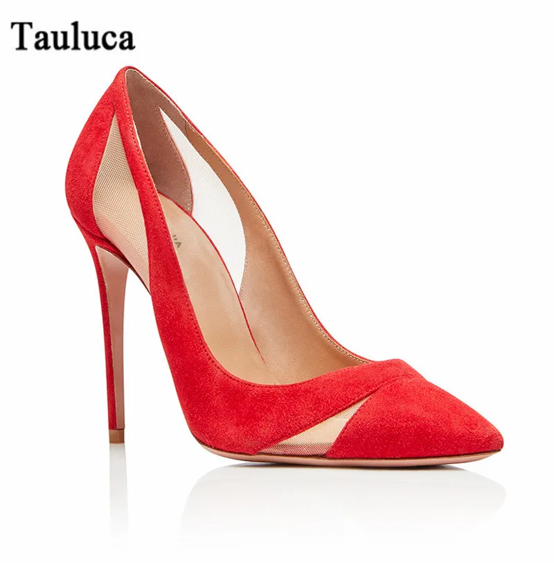 

Pumps Women Shoes Sexy Suede Mesh Stitching Design Pointed Toe High Heel Fashion Shoes Pointed Toe Single Female Shoes Chaussure