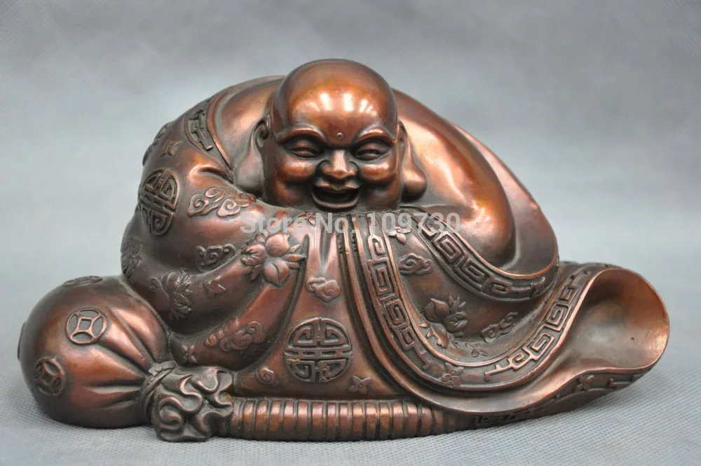 

001945 8'' China Happy Monk Wealth Bag Maitreya Buddha Bronze Statue