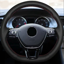 Шить-на подлинных кожаное рулевое колесо крышка автомобильные аксессуары для volkswagen passat b8 golf 7 мк7 автомобилей-стиль 3d стикер