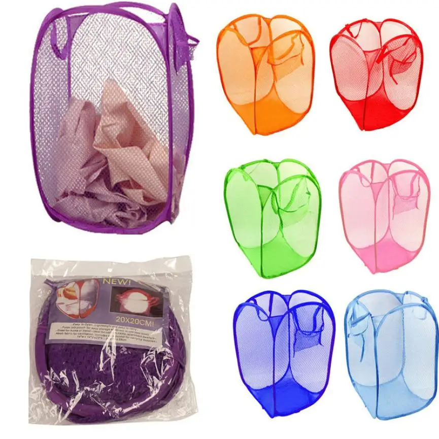 

New Qualified New Foldable Pop Up Washing Clothes Laundry Basket Bag Hamper Mesh Storage Levert Dropship dig634