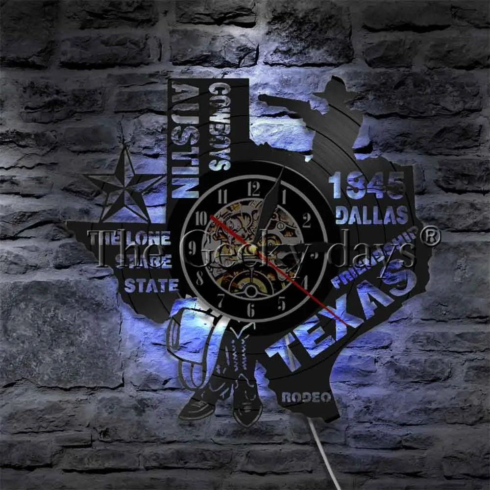 

1Piece Rodeo Texas State Luminous Wall Clock The Lone Stare State Dallas Night Light Austin Cowboys Contemporary Wall Lamp