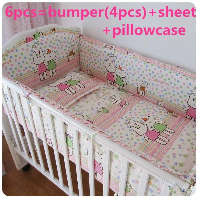 

Promotion! 6PCS 100% Cotton Baby Girl Bedding Set, Baby Crib Bed Set Crib Bumpers Baby Sheet Unpick, (bumper+sheet+pillow cover)