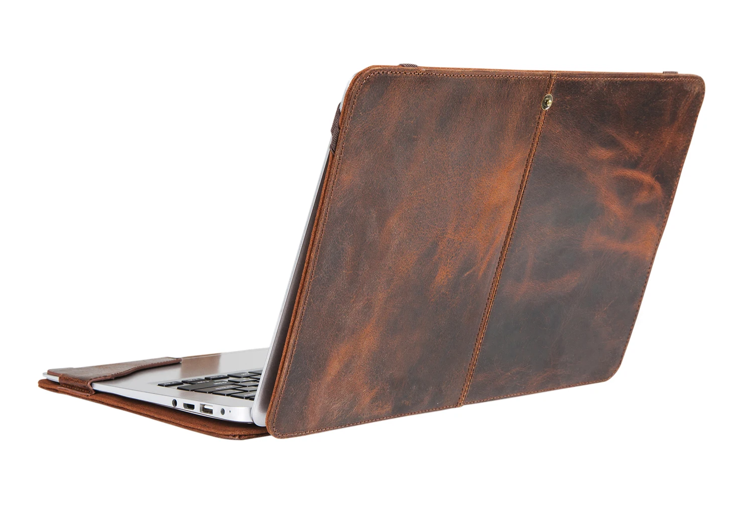 

Genuine Leather Case for the 2017 Macbook Air 13.3 A1369/A1466, Vintage Oil Wax Cowhide Folio Cover Sleeve, Snap Button Closure