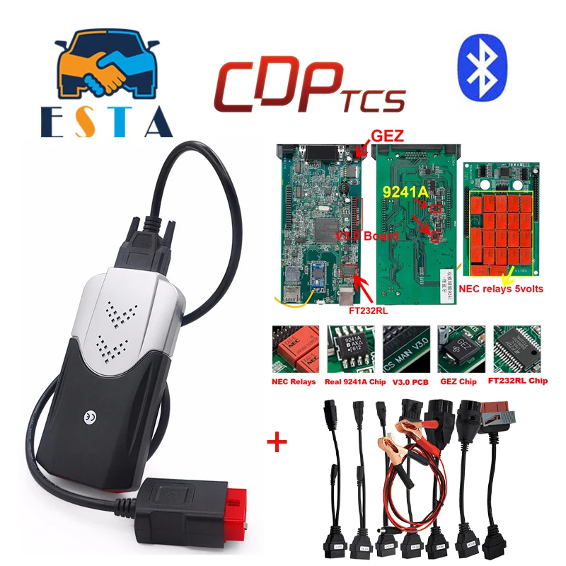 

2019 TCS CDP 2016.00 for autocome cdp pro with bluetooth obd2 car and truck diagnostic tool obd2 scanner +8 pcs car cable