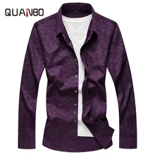 QUANBO Новая Осенняя мужская рубашка свободная версия темной цветочной рубашки с длинными рукавами Высококачественная деловая повседневная мужская одежда