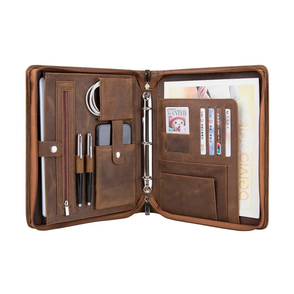 

Handmade Genuine Leather A5-Sized 3-Ring Binder Portfolio Folder, Personalise Business Padfolio Case Documents Organizer