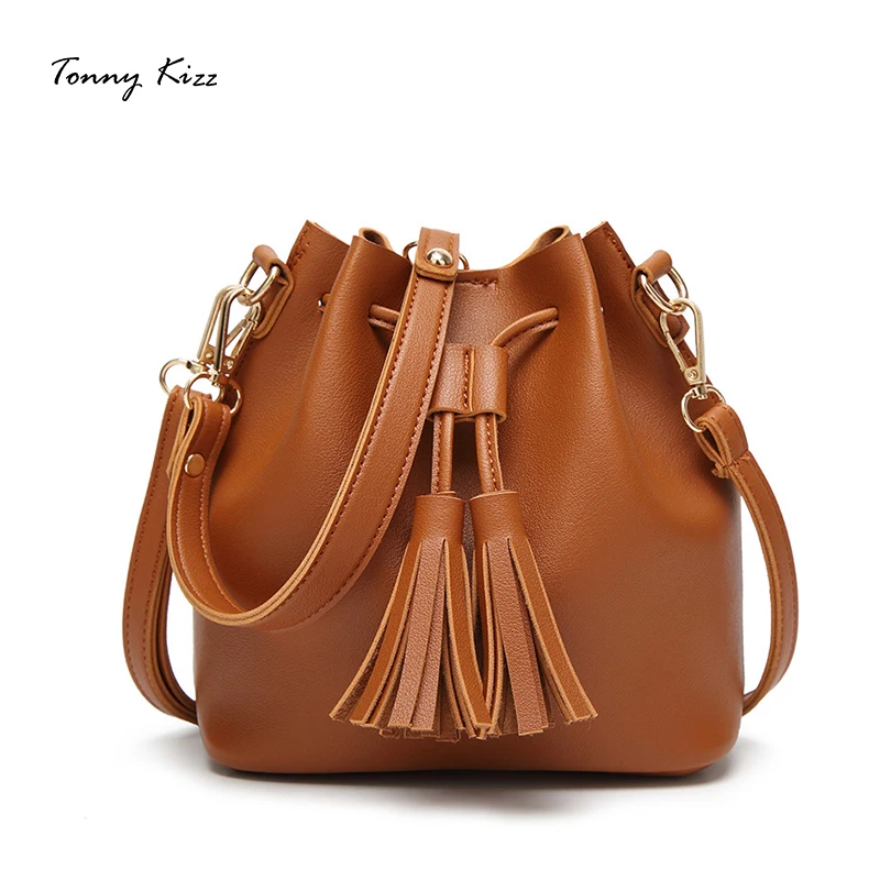 

Tonny Kizz crossbody messenger bags for women fashion string bucket tote bags leather female shoulder bags ladies handbag solid