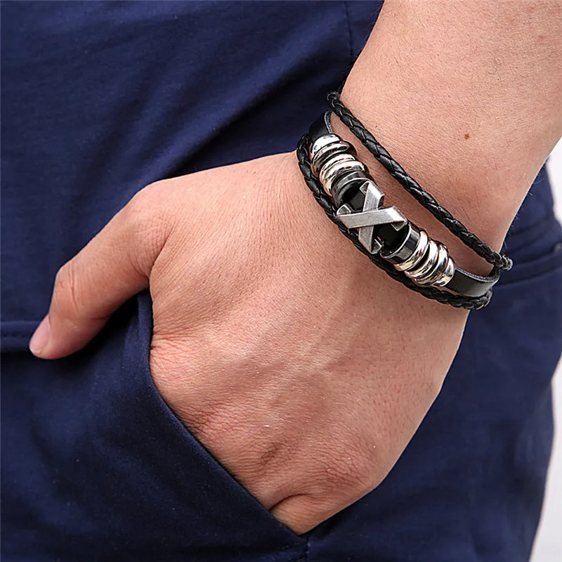 Letter X Leather Bracelet Retro Exquisite Multilayer Bangle Hot Salein