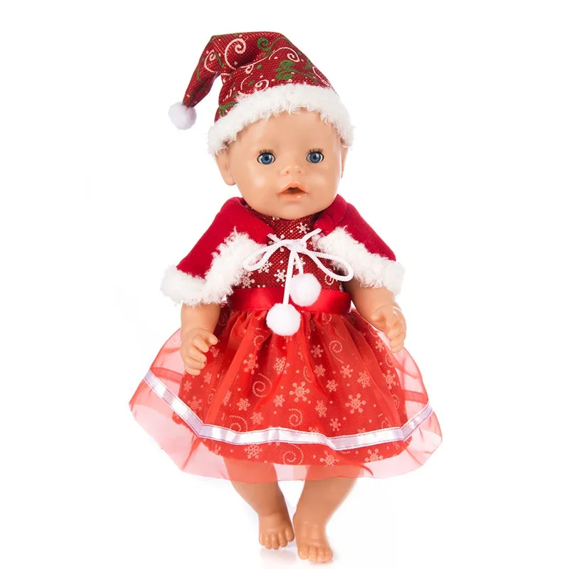 

3pcs/set, Dress+Shawl+Hat, New Christmas Suit For 43cm Doll 17 Inch Reborn Babies Clothes