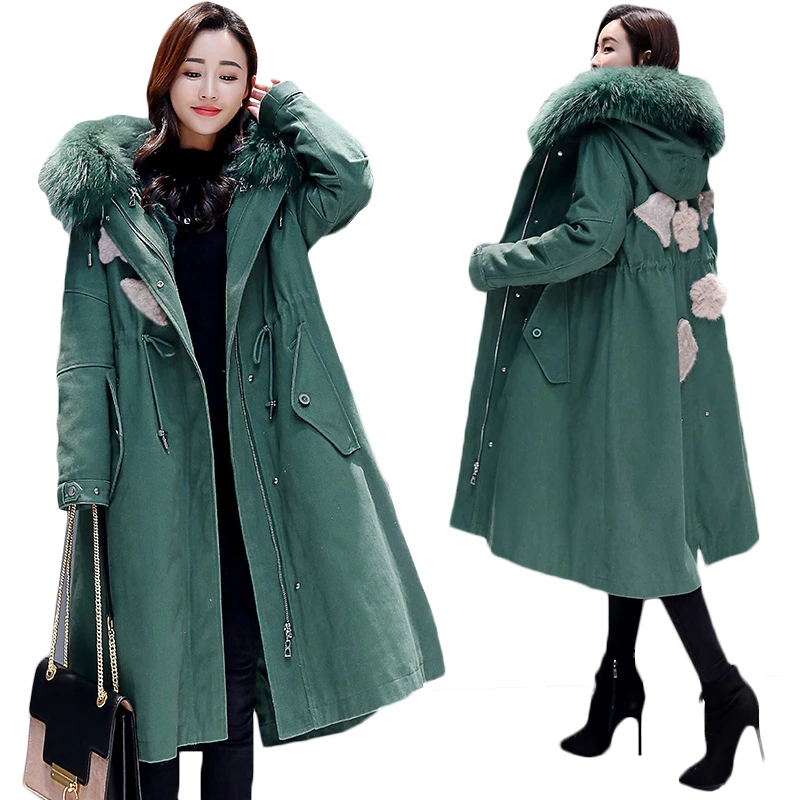 

Long Winter jacket Women Parka Korean Big fur collar Hooded Thick Warm Padded jacket Women Overcoat Loose Plus size Cotton coat
