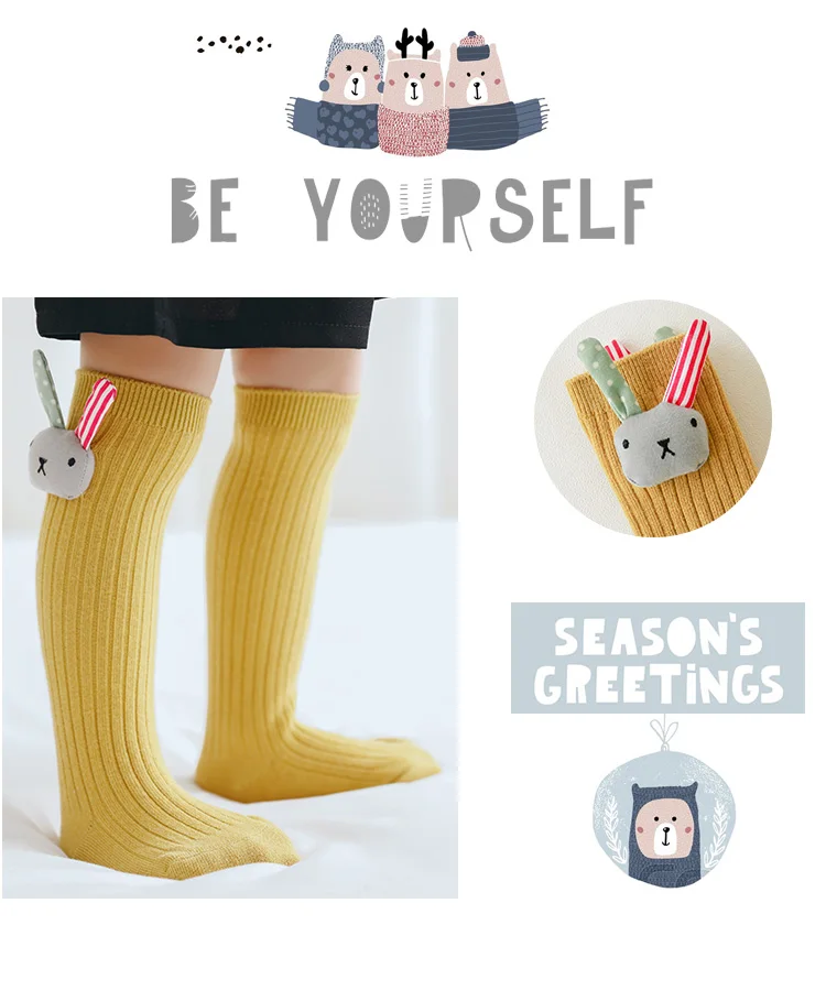 Теплые хлопковые колготки с цветочным принтом для маленьких девочек, полосатые носки с кроликом для маленьких девочек