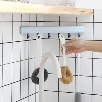 

Self Adhesive Hooks BathroomWall Hanger Clothes Towel Holder Kitchen Cookers Storage Shelf Rack Organizer With 6 Hooks