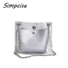 

Casual Small Crossbody Handbags Women Leather PVC Transparent Chain Solid Clutch Bag Lady Fashion Metallic Composite Beach Bag