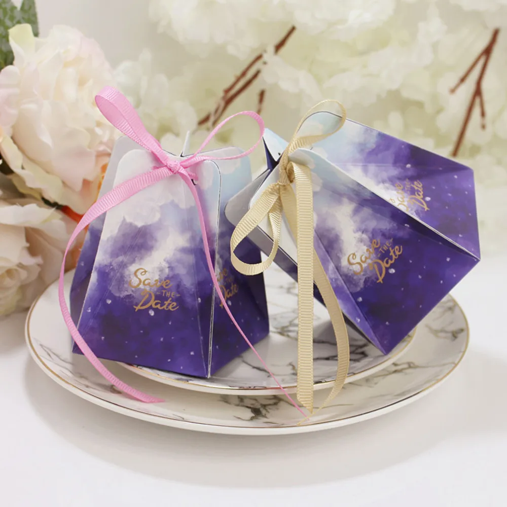 

10pcs Starry Sky Candy Box Wedding Gift for Guests Souvenirs Paper Gift Boxes & Ribbons Wedding Decorations Event Party Supplies