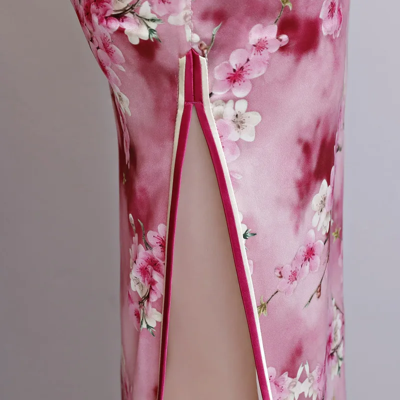 Китайское традиционное платье женское ретро с короткими рукавами шелковое cheongsam