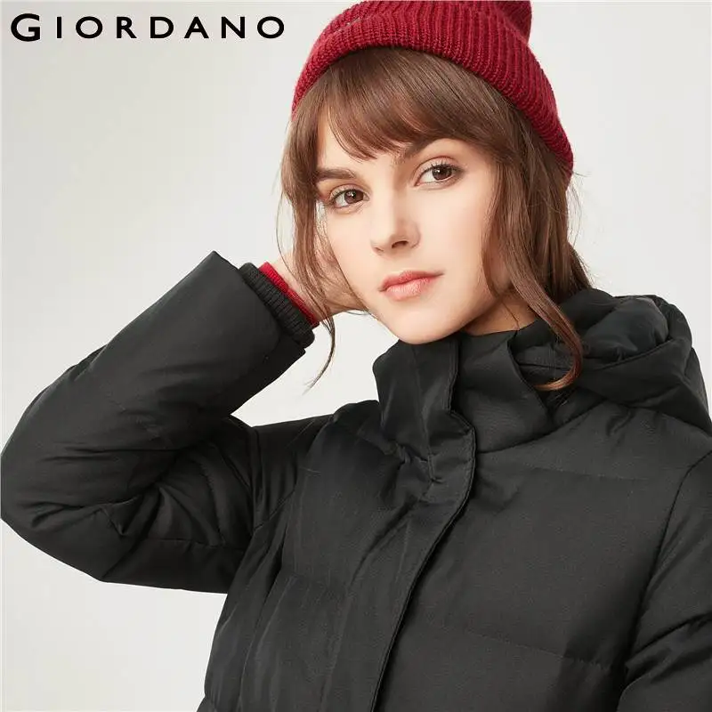 Giordano женский длинный зимний пуховик с капюшоном набивка из натурального