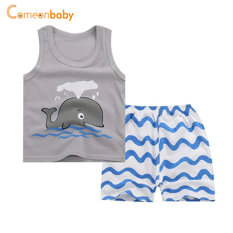 

Children's Summer Clothing Set Cute Vest Suit Boys And Girls Sleeveless Vest + Shorts Suit Cartoon Cotton Suit