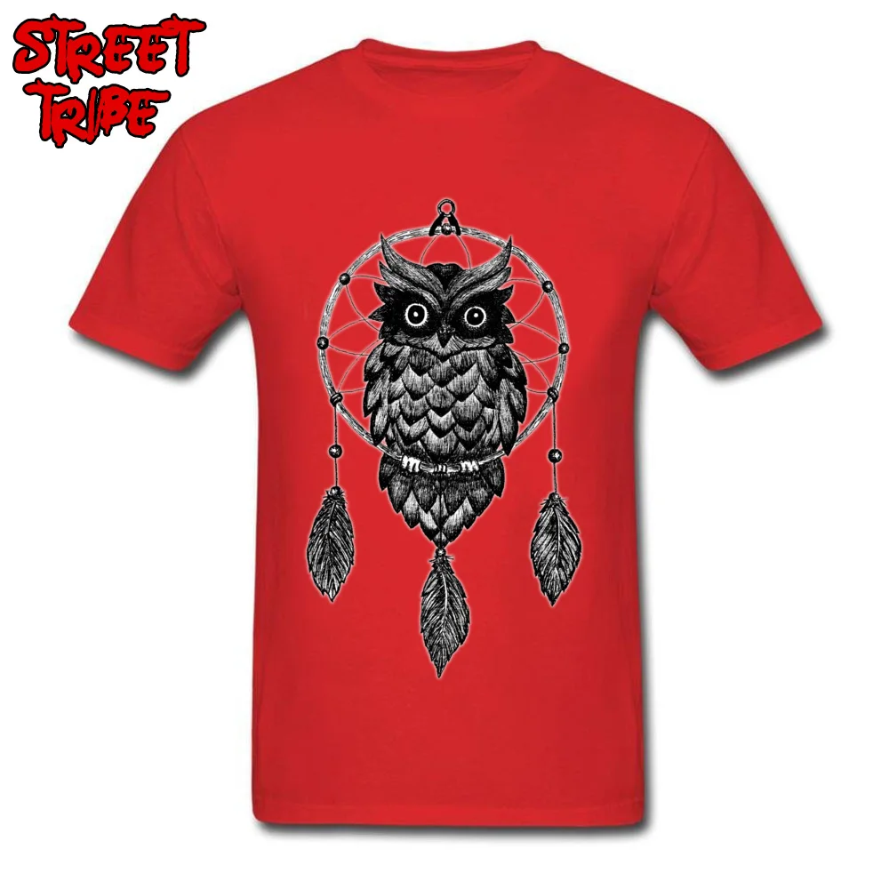 Dream Catcher Owl All Cotton Men Short Sleeve Tops Tees Summer Summer Autumn T-Shirt Design Tops T Shirt Hip Hop Crewneck Dream Catcher Owl red