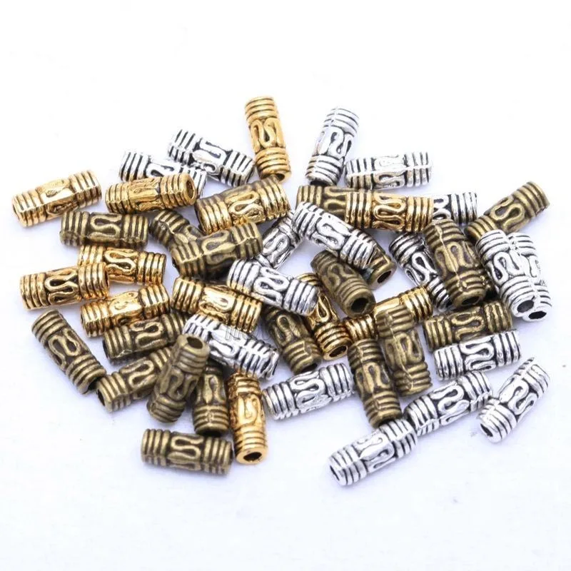 

50Pcs 8x3mm Antique Silver Gold Tone Column Tube Spacer Metal Beads For Needleworks For Diy Bracelets Jewelry Making Finding