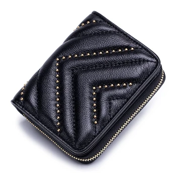 

Premium 100% Cowhide Multi-Card Bit Card Case Women Business Card Holders Large Capacity Credit Card Wallets Brand Zipper Purse