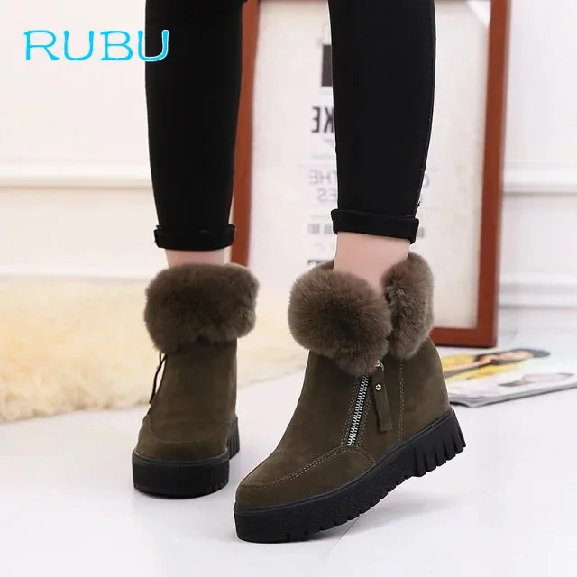 

Winter Snow Boots Short Boots Female Korean Version of The Wild Thick-bottom Short Tube Inside The Increased Slope with Velvet