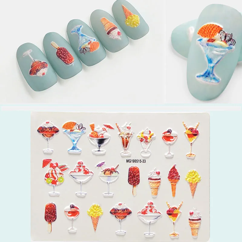 1 шт. 3D DIY акриловая Выгравированная наклейка с цветком для ногтей Рельефный цветок кленовый лист мороженое Водные Наклейки эмаистичные наклейки для ногтей - Цвет: 16