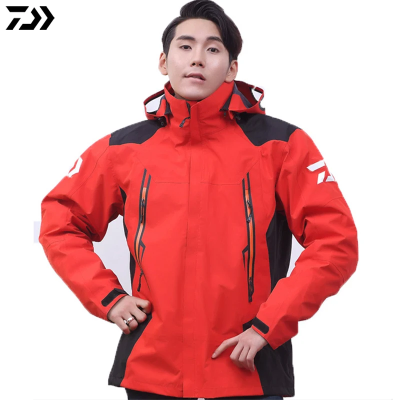 

Winter DAWA Fishing Jacket Black Red Outdoor Sport Mountaineering Fishing Clothing Waterproof Anti-UV Men Fishing Clothes