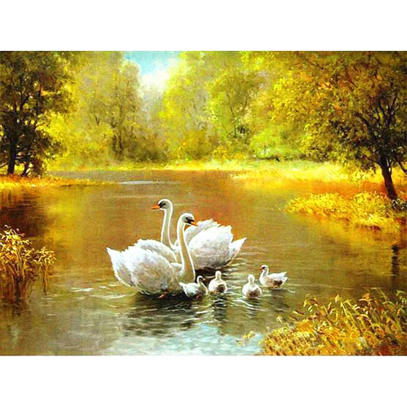 

duck Mosaic needlework diy diamond painting swans animal picture for child cross stitch round rhinestone drill embroidery patch