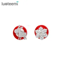 LUOTEEMI Fashion Women Santa Claus Snowflake Lovely Deer Double Sided Red Simulated Pearl Christmas Jewelry Stud