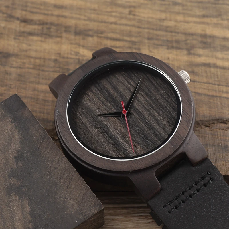 BOBO BIRD Men's Ebony Wood Design Watches With Real Leather Quartz Watch for Men Brand Luxury Wooden Bamboo Wrist Watch