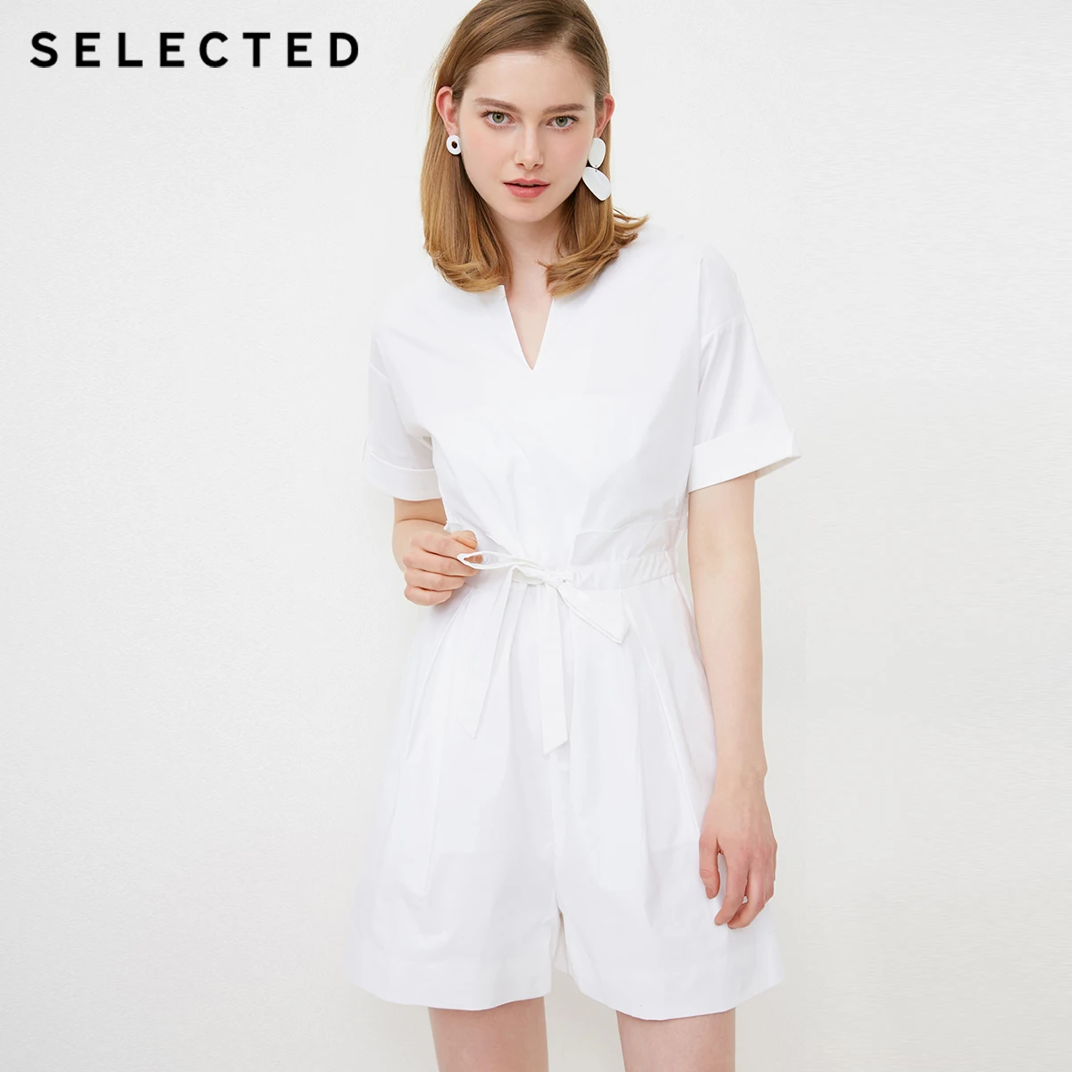 SELECTED new women's cotton waist short-sleeved jumpsuit S|418244505