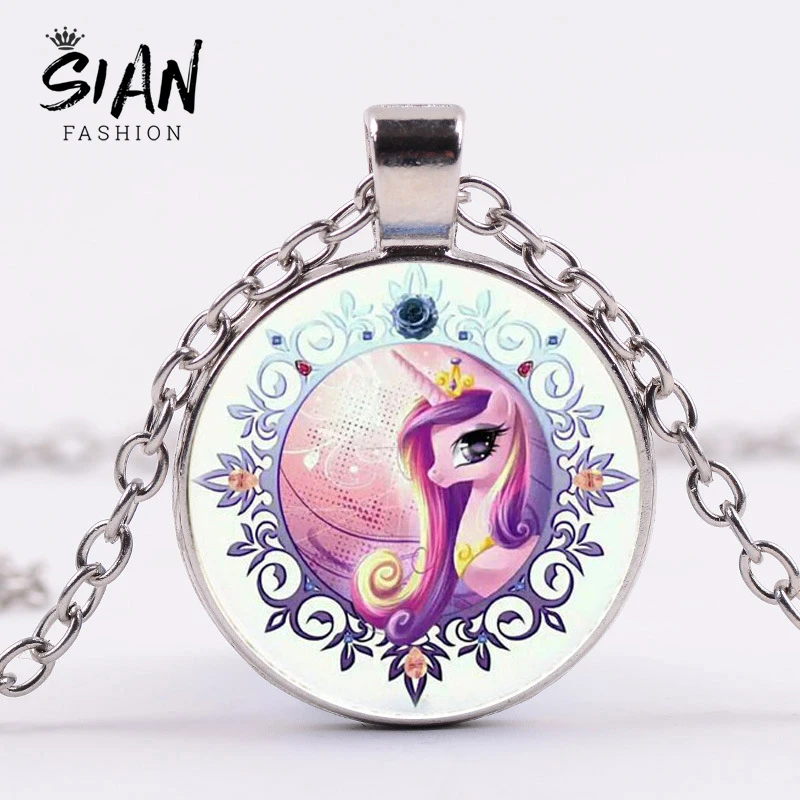 

SIAN My Little Ponys Necklace Movie & TV Horse Princess Cartoon Print Pendant Necklace Kids Jewelry Girls Birthday Party Gifts