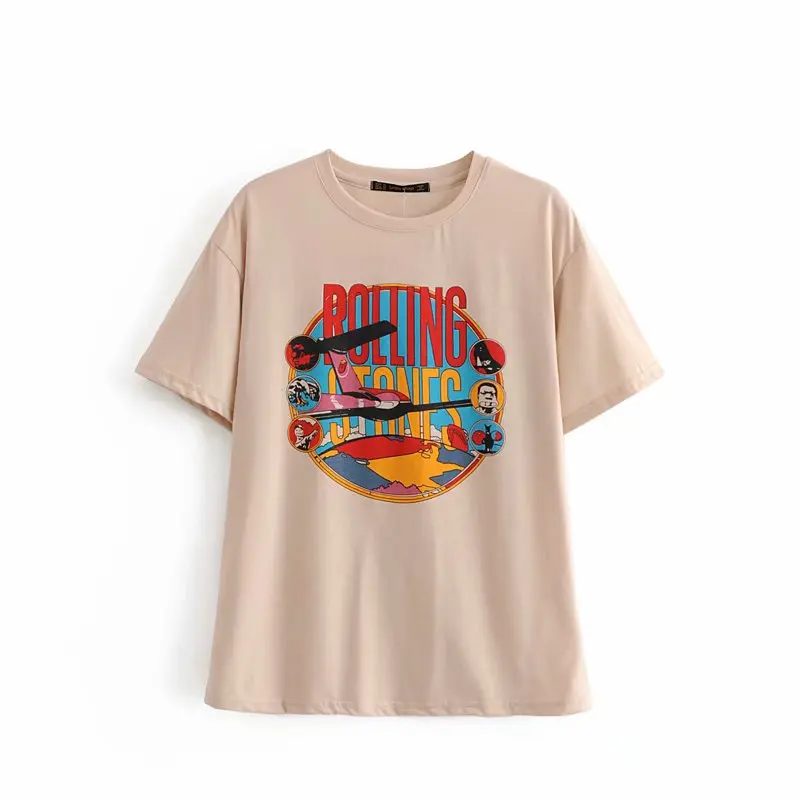 Винтажная летняя футболка бежевого цвета Rolling Stones, хлопковая Футболка с круглым вырезом и рисунком рок, уличная одежда для девочек, дизайнерская Стильная Новинка