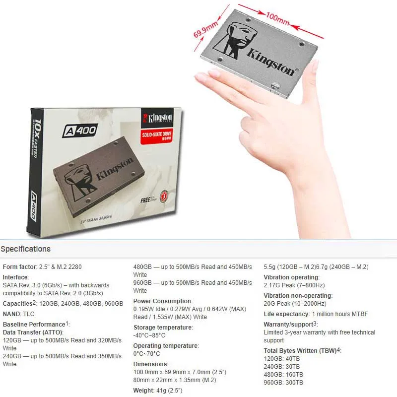 Kingston 100% оригинал A400 SSD 120 ГБ 240 480 Гб Оптовая Продажа 2 шт. 5 10 ноутбук Внутренний