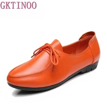 Женская обувь ручной работы обувь из натуральной кожи на плоской подошве со шнуровкой женские лоферы Мягкая Повседневная обувь женская обувь на плоской подошве; большие размеры 35-43